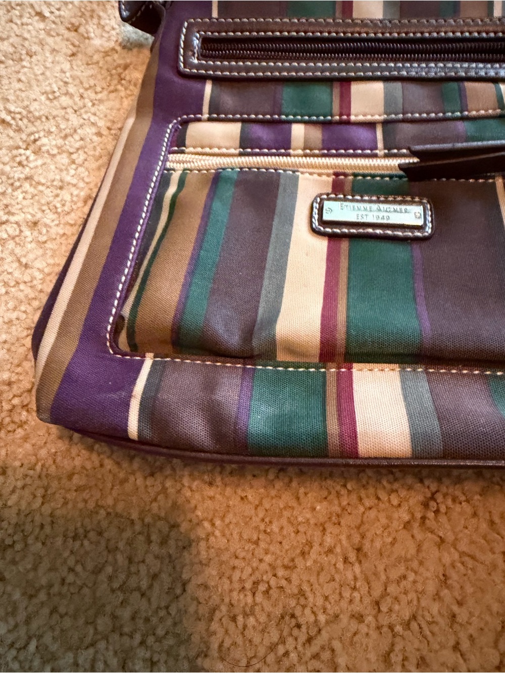 Striped Canvas Shoulder Bag in Purple, Green, Cream